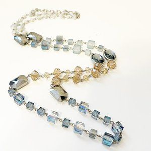 Chico's Blue and Cream Long Crystal Necklace